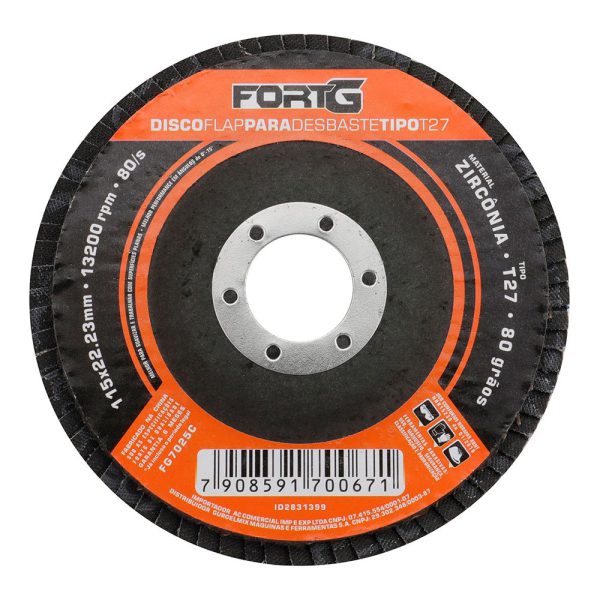 Disco Flap Abrasivo de Zircônia para Desbaste tipo T27 4.1/2′ 115×22,23mm Grão 80 FORTGPRO-FG7025C