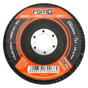 Disco Flap Abrasivo de Zircônia para Desbaste tipo T27 4.1/2′ 115×22,23mm Grão 60 FORTGPRO-FG7024C