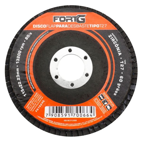Disco Flap Abrasivo de Zircônia para Desbaste tipo T27 4.1/2′ 115×22,23mm Grão 60 FORTGPRO-FG7024C