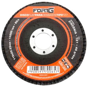 Disco Flap Abrasivo de Zircônia para Desbaste tipo T27 4.1/2′ 115×22,23mm Grão 40 FORTGPRO-FG7023C