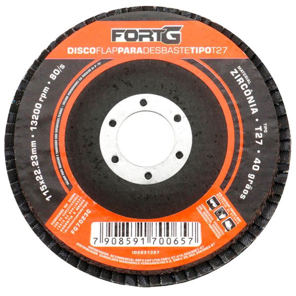 Disco Flap Abrasivo de Zircônia para Desbaste tipo T27 4.1/2′ 115×22,23mm Grão 40 FORTGPRO-FG7023C