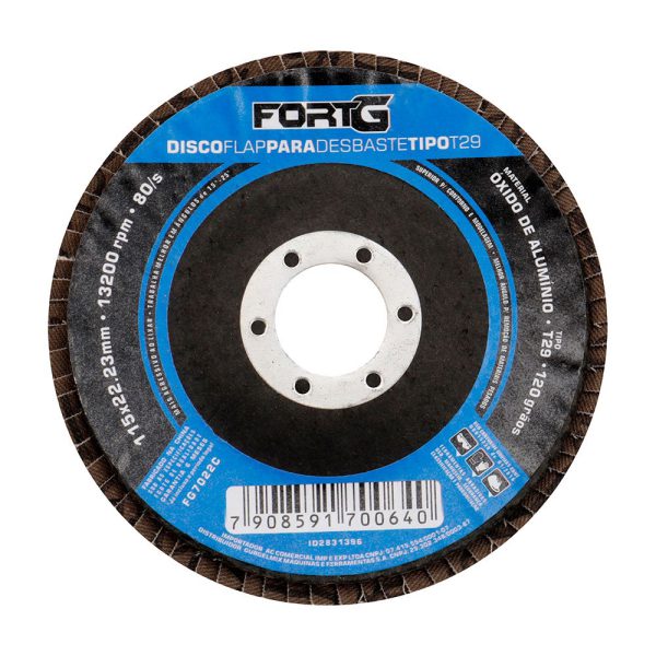 Disco Flap Abrasivo de Alumínio para Desbaste tipo T29 4.1/2′ 115×22,23mm Grão 120 FORTGPRO-FG7022C