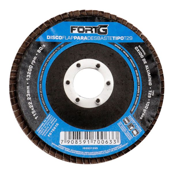 Disco Flap Abrasivo de Alumínio para Desbaste tipo T29 4.1/2′ 115×22,23mm Grão 100 FORTGPRO-FG7021C