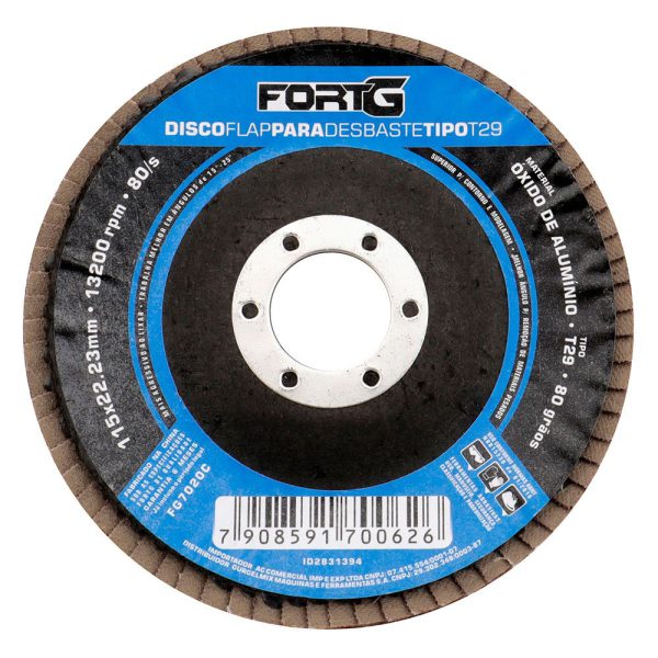 Disco Flap Abrasivo de Alumínio para Desbaste tipo T29 4.1/2′ 115×22,23mm Grão 80 FORTGPRO-FG7020C