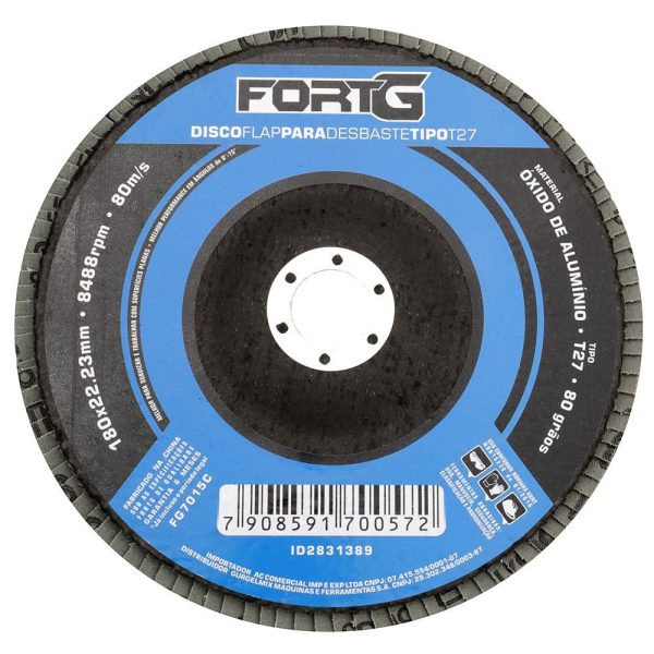 Disco Flap Abrasivo de Alumínio para Desbaste tipo T27 7′ 180×22,23mm Grão 80 FORTGPRO-FG7015C