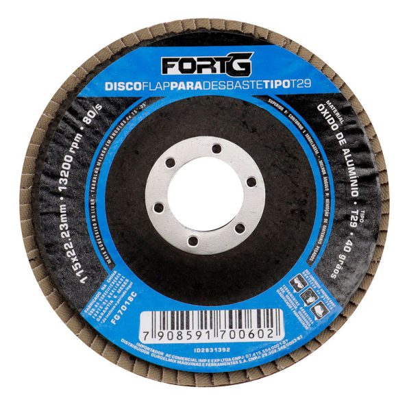 Disco Flap Abrasivo de Alumínio para Desbaste tipo T29 4.1/2′ 115×22,23mm Grão 40 FORTGPRO-FG7018C