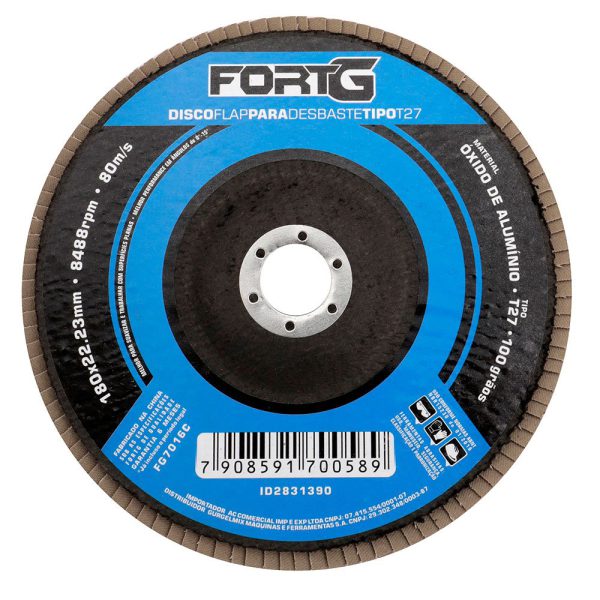 Disco Flap Abrasivo de Alumínio para Desbaste tipo T27 7′ 180×22,23mm Grão 100 FORTGPRO-FG7016C
