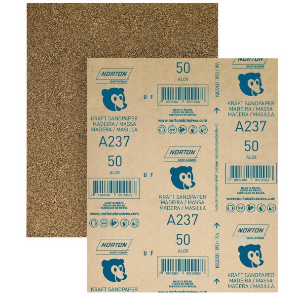 Folha de Lixa A237 225x275mm Grão 180 para Madeira NORTON-5539503052