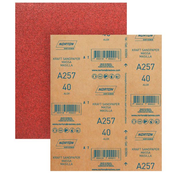 Folha de Lixa A257 225x275mm Grão 180 para Massa. NORTON-5539503070