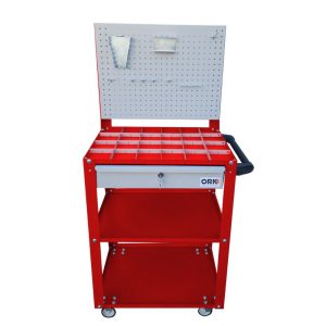 Carro Expositor Vermelho com 1 Gaveta e Painel de Ferramentas ORK-CAR-100V