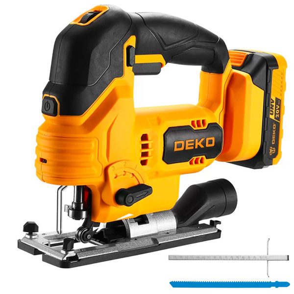 Serra Tico Tico 7/8 Pol 20V com Laser e Luz LED Bateria Lítio-íon Carregador e Acessórios DEKO-DKJS20Q1Y-S1