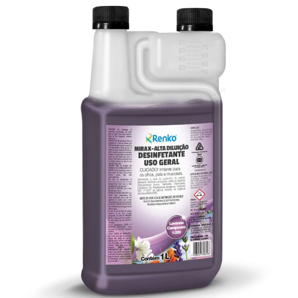 Mirax Desinfetante Alta Diluição Lavanda Campestre 1 Litro com Dosador RENKO-MADLDX