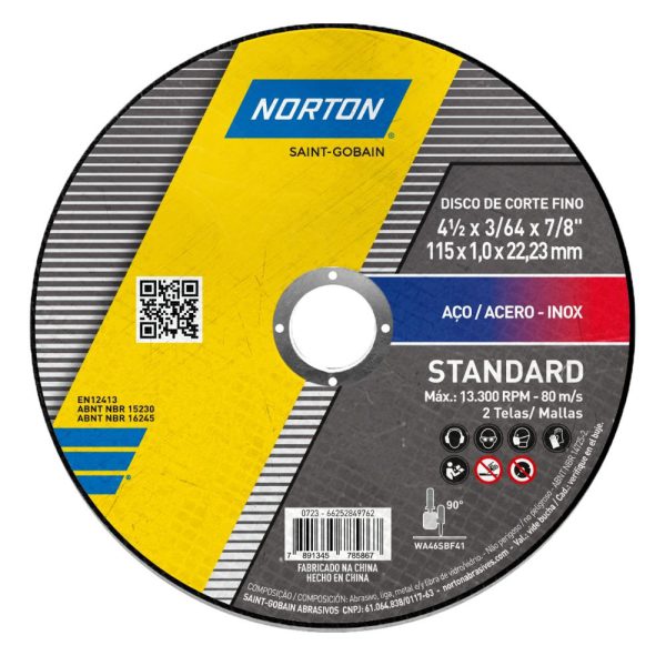 Disco de Corte Standard 115×22.23mm para Esmerilhadeira NORTON-66252849762