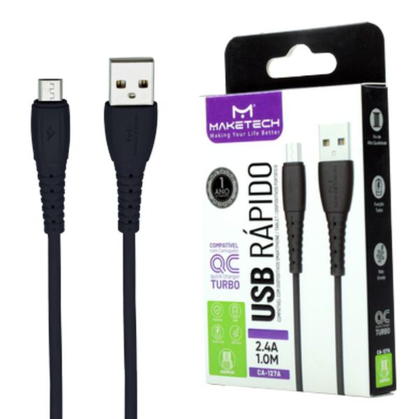 Cabo CA-127A Micro USB Emborrachado 1m Preto MAKETECH-552392