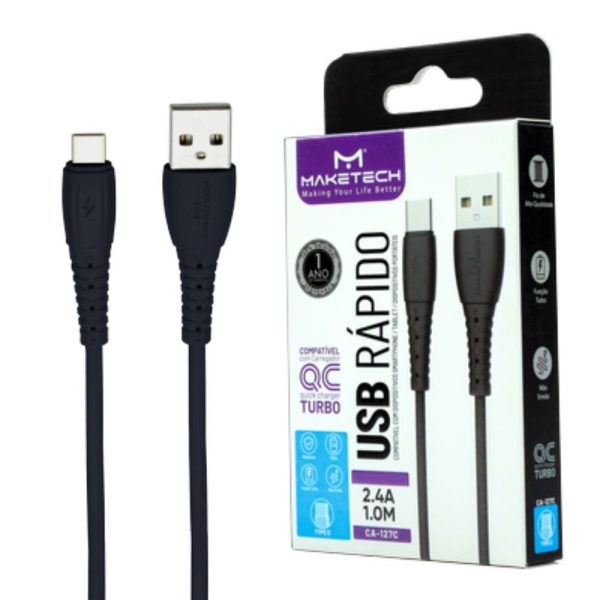 Cabo USB CA-127 Type-C Emborrachado 1m Preto MAKETECH-552446