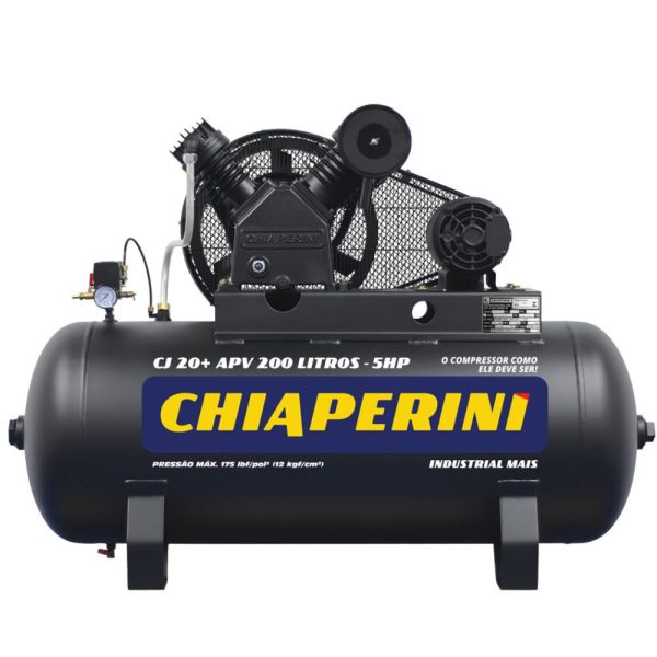 Compressor de Ar 20 Pés 200L Trifásico 5HP Alta Pressão 175 PSI – Profissional 220/380V CHIAPERINI-CJ20+APV200L
