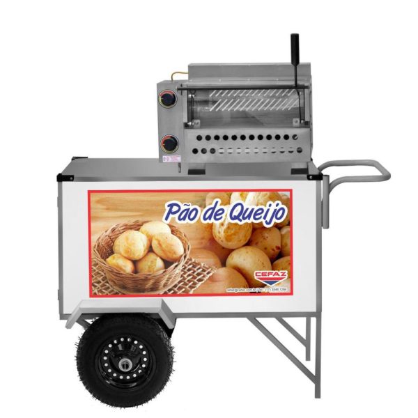Carrinho de Pão de Queijo Branco BL39P/GS com Rodas e Guarda Sol CEFAZ-BL39P/GS