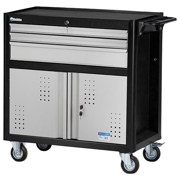 Carrinho para Ferramentas Fechado com 3 Gavetas e Porta Inferior Black Series MARCON-CR-58B