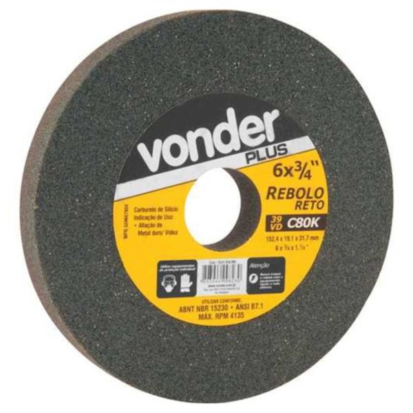 Rebolo Reto 6 Pol. x 3/4 Pol. 39CVD Grão 100 Verde VONDER-1261634100
