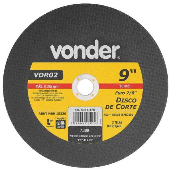 Disco de Corte 230 x 3 x 22,23mm G30 para Aço e Metais Ferrosos VONDER-1215918780