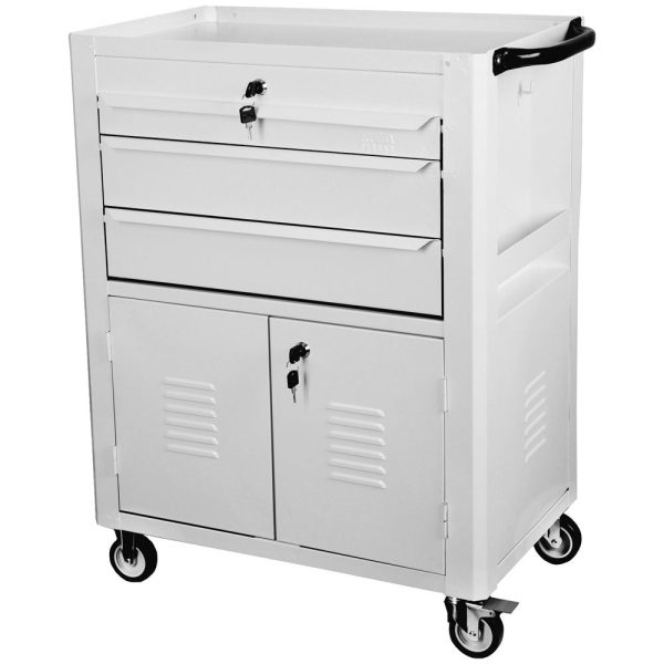 Carrinho de Ferramentas Branco com 3 Gavetas e Portas FERCAR-C06BR