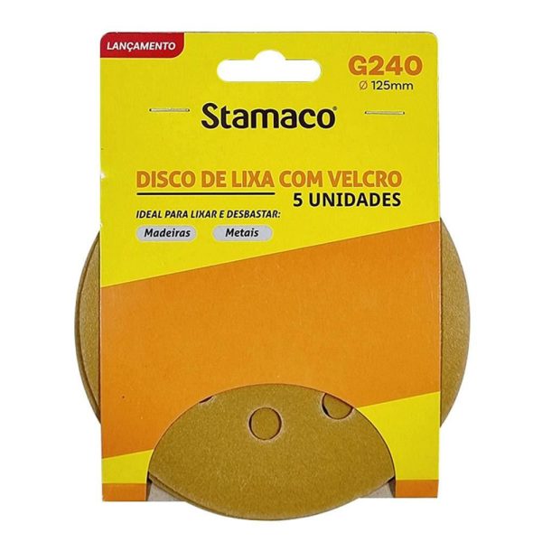 Disco de Lixa 125mm Grão 240 com Velcro 5 unidades STAMACO-10494