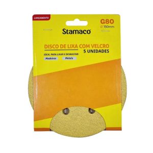 Disco de Lixa 150mm Grão 80 com Velcro 5 Unidades STAMACO-10548