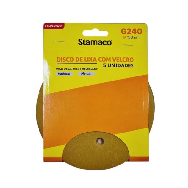 Disco de Lixa 150mm Grão 220 com Velcro 5 unidades STAMACO-10586