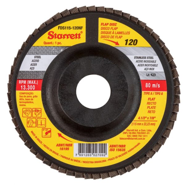 Disco Flap em Nylon Reto Tipo A 115mm Grão 120 STARRETT-FDS115-120NF