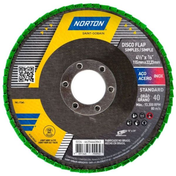 Disco Flap Fibra Standard R244 115mm Grão 40 NORTON-66254443861