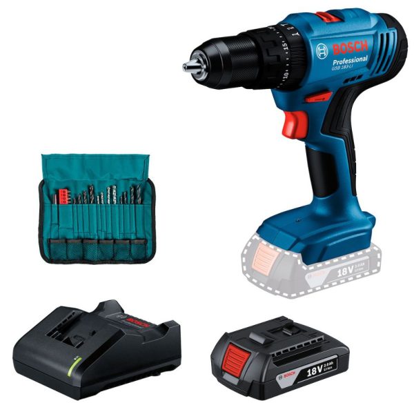 Parafusadeira e Furadeira de Impacto 1/2Pol. 18V com Bateria 2,0Ah Carregador Bivolt e 23 Acessórios GSB 183-LI BOSCH-06019K91E5-000