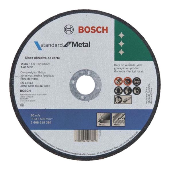 Disco de Corte Standard para Metal 180 x 1,6mm Centro Reto BOSCH-2608619384