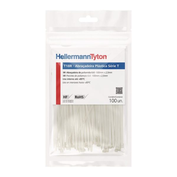 Abraçadeira de Nylon Natural T18R Blister 100×2,5mm com 100 Unidades HELLERMANNTYTON-010114414