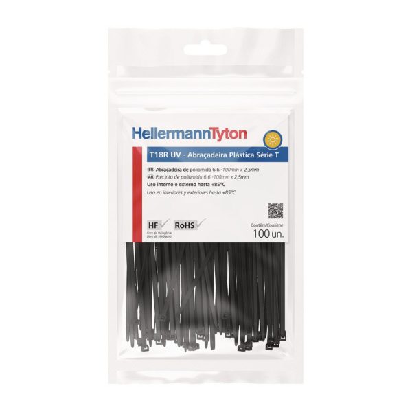 Abraçadeira de Nylon Preta T18R Blister 100×2,5mm com 100 Unidades HELLERMANNTYTON-010114415