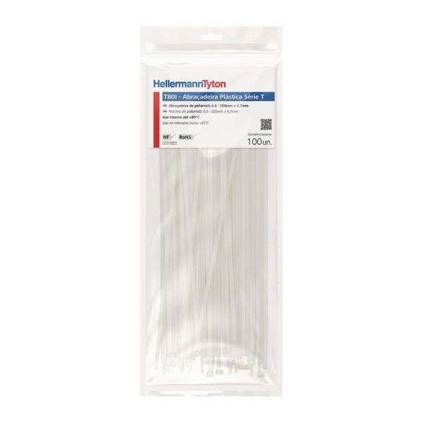 Abraçadeira de Nylon Natural T80I Blister 300×4,7mm com 100 Unidades HELLERMANNTYTON-010114420