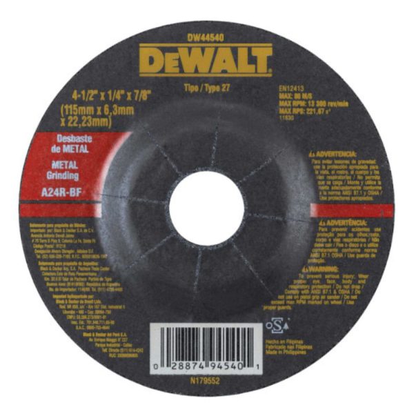 Disco Abrasivo para Corte de Metal 4 1/2 x 1/4 x 7/8 Pol. DEWALT-DW44540