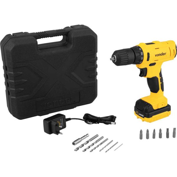 Parafusadeira/Furadeira PFV120 a Bateria 12V de Li-Ion 3/8 Pol. com Carregador Bivolt e Maleta VONDER-6001100120