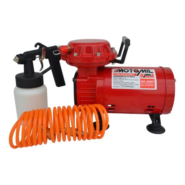 Motocompressor de Ar Direto Jetmil-S 2,3 Pés 1/3HP com Pistola de Pintura e Mangueira 110/220V MOTOMIL-384112
