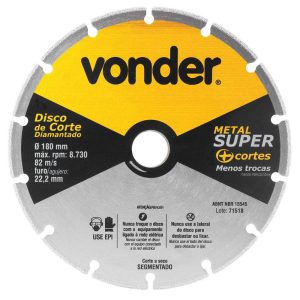 Disco de Corte Diamantado Segmentado para Metais Metal Super 180 mm VONDER-1240180000