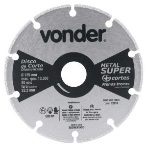 Disco de corte diamantado, segmentado, para metais, metal super, 125 mm, VONDER-1240125000