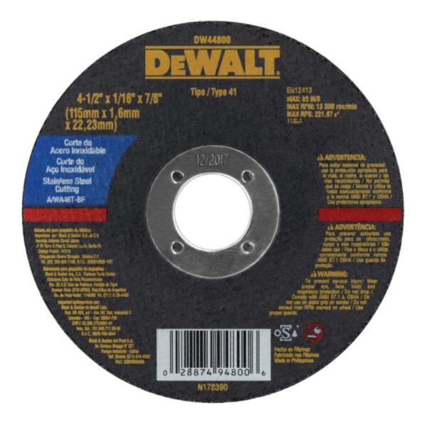 Disco de Corte Fino 4-1/2 Pol. X 1,6mm X 7/8 Pol. DEWALT-DW44800