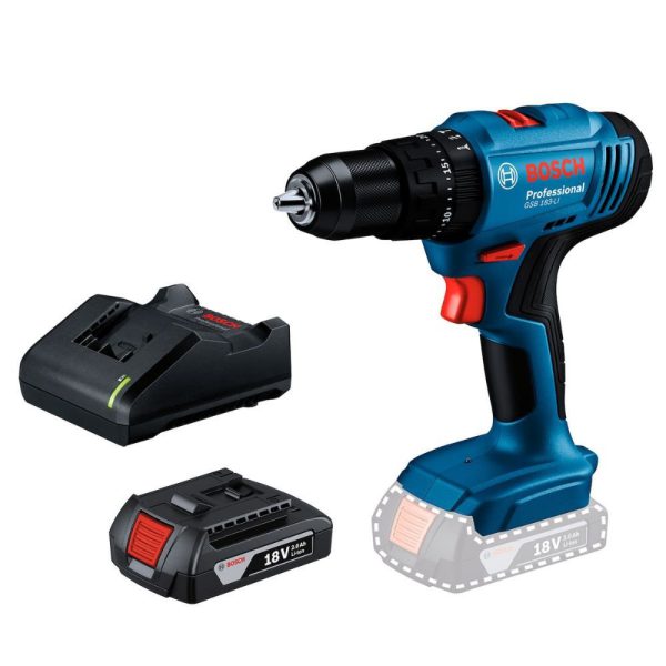 Furadeira Parafusadeira de Impacto 18V GSB 183-LI 1/2 Pol. com 1 Bateria 2Ah e Carregador Bivolt BOSCH-06019K91E4-000