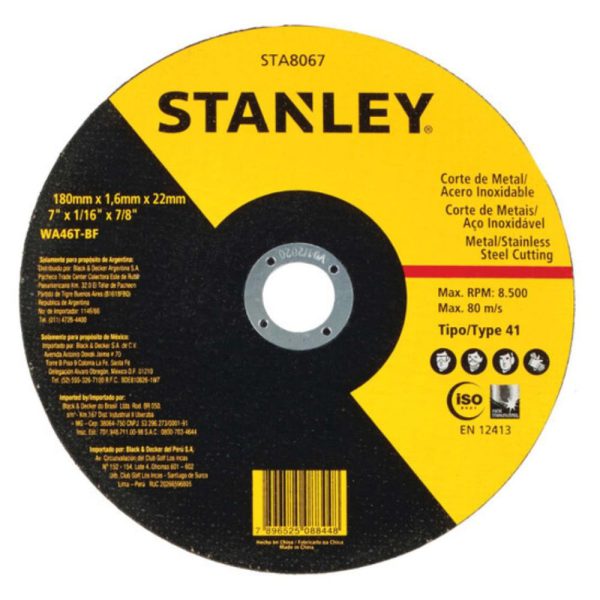 Disco Abrasivo de Corte para Inox 7 Pol. STANLEY-STA8067