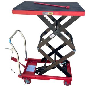 Mesa Hidráulica Pantográfica Duplo Estágio 350Kg Vermelho com Trava de Segurança e Borracha Antiderrapante RIBEIRO-9067