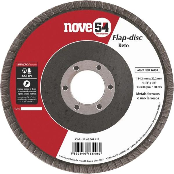 Disco de desbaste/acabamento flap-disc reto 4.1/2 Pol. grão 120 costado de fibra NOVE54 NOVE54-1240121412
