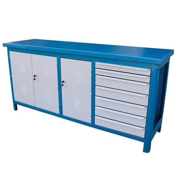 Bancada Fechada com 7 Gavetas e Tampo de Aço 1900 x 890mm FERCAR-207-AF