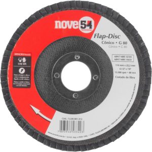 Disco de desbaste/acabamento flap-disc cônico 4.1/2 Pol. grão 80 costado de fibra NOVE54 NOVE54-1280081412
