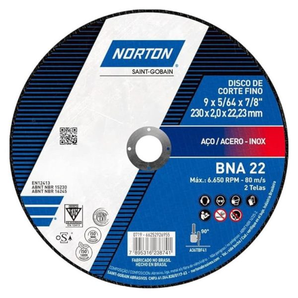 Disco de Corte BNA 22 230×2,0x22,23mm NORTON-66252926955
