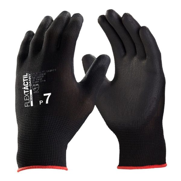 Luva de Segurança Nylon e PU Pigmentada/Tricotada Flextáctil Preta Tamanho P – 1 Par DANNY-DA12100V P