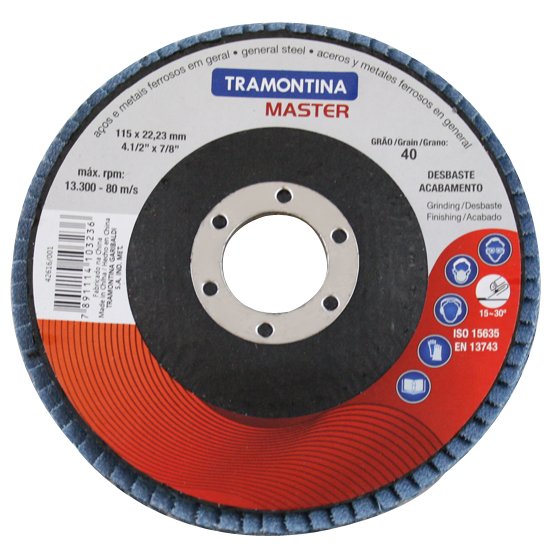 Disco Flap Cônico com Grão 40 4.1/2 Pol. TRAMONTINA-42616001